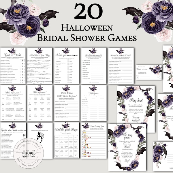 Halloween Bridal Shower Games, Bridal Shower Games Bundle, Till death do us part shower games, Printable, Bridal Party Games bh02