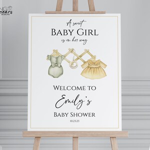 Boho Baby Clothes Baby Shower Welcome sign, Boho Girl Baby Shower Welcome sign, Baby Clothesline Baby Shower, Digital template cb01