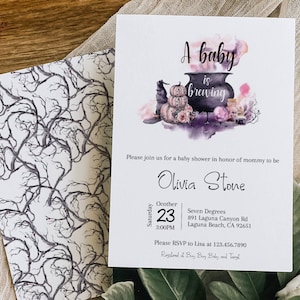 Halloween Baby Shower Invitation, Baby is brewing baby shower invite, Little Boo Is Almost Due Invitation, Ghost Baby Shower LB05