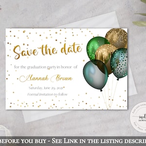 Green Graduation Save The Date, Class of 2025 Graduation Party Save The Date, She did it Save The Date, Graduation announcement, Editable