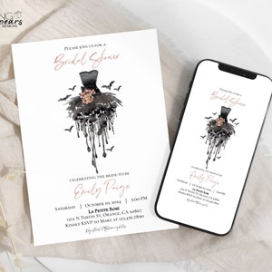 Halloween Bridal Shower Invitation, Till death do us part Bridal Shower Invite, Floral Skeleton Bridal Shower Skull, Bride or die bh4