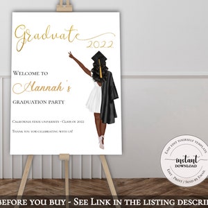 Personalized Graduation Welcome Sign, Class of 2022 Graduation Party, Graduation announcement, African American, Editable DIY