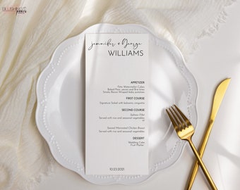 Minimalist Wedding Menu Template, Editable Minimal Menu card, Modern Menu card, DIY, Printable