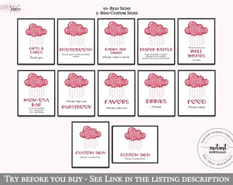 Paquete de letreros de Baby Shower en la nube, letreros de Baby shower de San Valentín, letreros rojos de Baby Shower, signos de ducha con amor, plantilla editable imprimible
