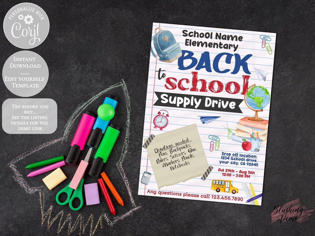 Back to School Supply Drive School Supply Drive Flyer Etsy