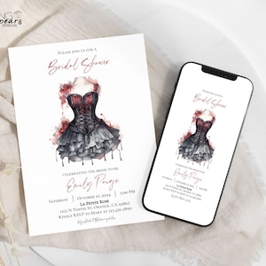 Gothic Halloween Bridal Shower Invitation, Till death do us part Bridal Shower Invite, Floral Dress Bridal Shower, Bride or die invite g01