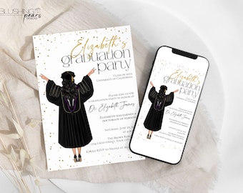 Personalized Phd Doctorate Graduation invitation, Doctorate graduation invitation, graduation 2025 invitation, Hood graduation invite