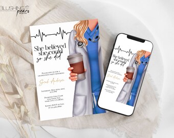 Doctor Graduation Invitation, Physician Invitation, Safety First Invite, Nursing Graduation, Medical School, EMT, Editable Digital Printable