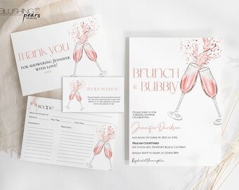 Invito doccia nuziale Brunch champagne rosa modificabile, invito brunch nuziale rosa, brunch e doccia nuziale frizzante, digitale stampabile LY01