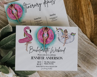 Bachelorette pool party invitation and weekend itinerary, Bachelorette weekend invite, Beach party bridal shower, editable template P01