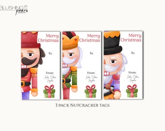 Nutcracker Christmas gift tag, Editable Merry Christmas tag, Holiday Gift Tag, Printable gift tag, Digital Template, Edit Download Print