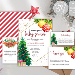 Ensemble d’invitation à la fête de bébé de Noël, forfait de baby shower d’hiver, ensemble de bébé de Noël moderne, tombola de couches, livres pour bébé, modifiable
