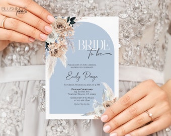 Editable Dusty Blue Bridal Shower Invitation, Boho Blue Floral Bridal Shower Invite, Floral Bridal Shower Invite, Digital Printable bb06