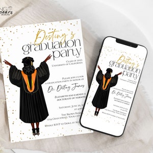 Personalized Phd Doctorate Graduation invitation, Doctorate graduation invitation, Black Graduate, graduation 2025, African American Hood