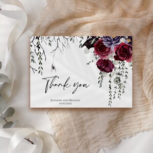 Halloween Dankeskarten, Oktober Motiv Dankeskarte, Gruselige Florale Hochzeit Dankeskarte, Digitaldruckbare DIY bh02