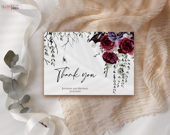 Halloween Thank you Cards, October theme Thank you Card, Spooky Floral Wedding Thank you Card, Digital Printable DIY bh02
