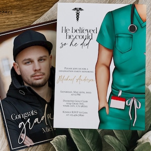 Male Nurse Graduation Invitation, Photo Nurse Invitation, Safety First Party Invitation, Nursing, Medical School, EMT, Editable n01