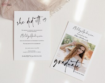 May include: Graduation announcement card with a photo of a woman in a straw hat and the text "Melody Anderson, Bachelor of Arts, Chatham State University, graduate, Class of 2022".