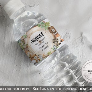 Woodland water bottle label, Greenery Forest Animals water bottle label, Woodland baby shower water bottle label, Digital Printable DIY wb01