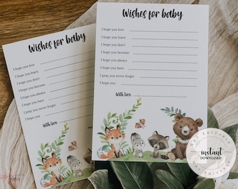 Woodland Baby Shower Sign, Greenery Forest Animals wishes for baby, Woodland Well Wishes Card, Digital Printable