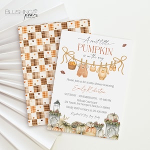 Our Little pumpkin On the Way invitation, Baby Clothes Fall Baby Shower Invitation, Boy Fall Baby Shower Invite, Editable Digital BC1