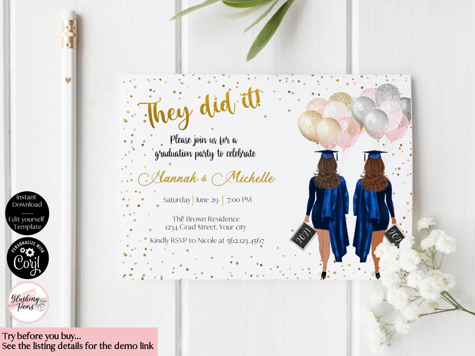 Personalized Twins Graduation Invitation Class of 2021 Etsy