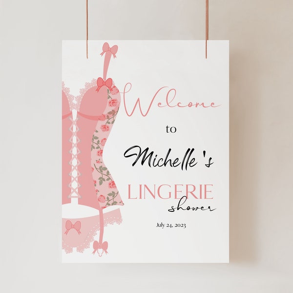 Lingerie Shower Welcome Sign, Bachelorette Party Sign, Pink Lingerie Party, Hen's Party, Spoil Her, Oh la lingerie, Editable Printable DIY