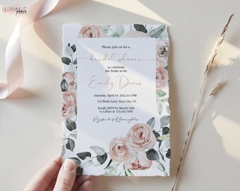 Boho Dusty Rose Bridal Shower Invitation, Floral bridal shower invitation, BOHO Rose Floral Bridal Shower invitation, Editable template