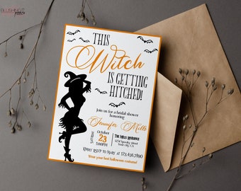Halloween Bridal Shower Invitation, This Witch Is Getting Hitched Invitation, Drink Up Witches bridal shower Invite, Digital Printable DIY