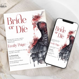 Gothic Halloween Bridal Shower Invitation, Till death do us part Bridal Shower Invite, Bride Or Die Dress Bridal Shower, Editable g01