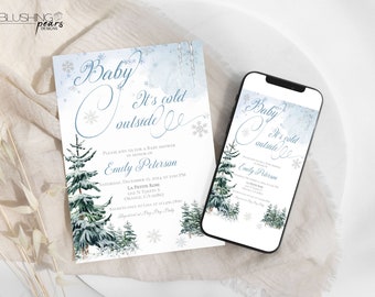 Baby It's Cold Outside Baby Shower Invitation, Winter Baby Shower Invitation, Christmas Baby Shower Invite, Editable W01