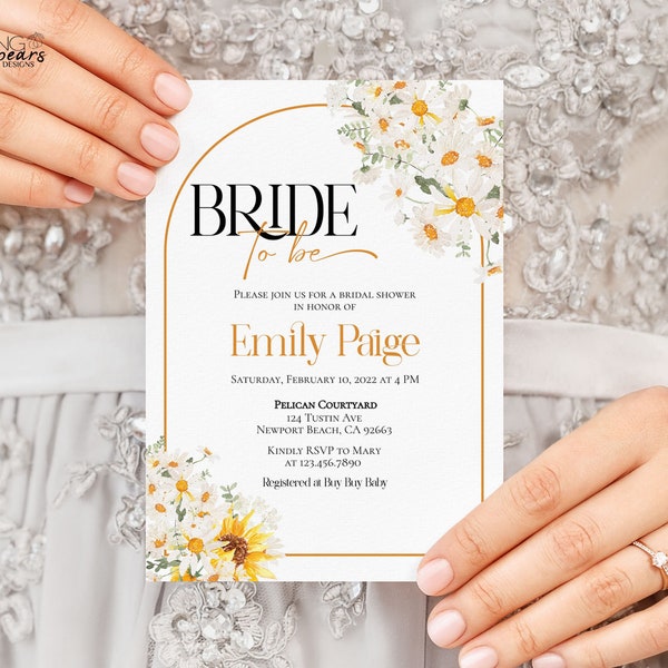 Editable Daisy Bridal Shower Invitation, Bride to be Spring Floral Bridal Shower Invite, Printable sbr04