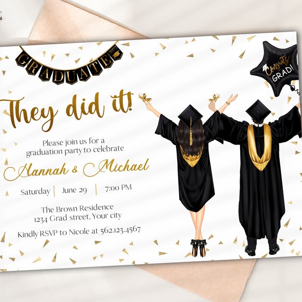 Sibling Graduation Invitation, Class of 2023 Graduation Party, Brother and Sister Graduation announcement, DIY Printable Editable Digital