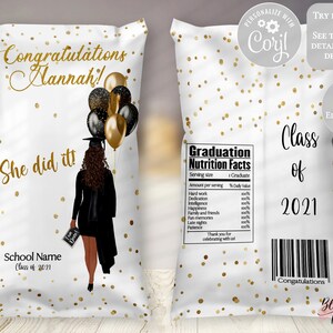 Personalized Graduation chips bag, Class of 2024 Graduation Party, She did it , Graduation chips bag, African American, Editable
