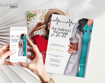 Doctor Graduation Invitation, Physician Invitation, Safety First Invite, Nursing Graduation, Medical School, EMT, Editable Digital Printable