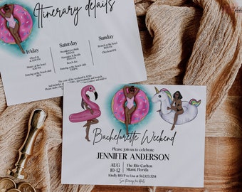 Bachelorette pool party invitation and weekend itinerary, Bachelorette weekend invite, Beach party bridal shower, editable templates P01