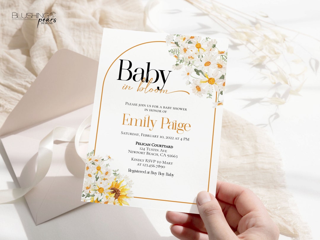 Editable Baby in Bloom Baby Shower Invitation, Daisy Baby Shower