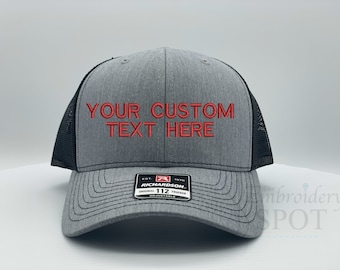 Personalize Hat | Richardson 112 Baseball Cap Hat | Custom Embroidered Hat | Your Custom Text Here | Design your own hat