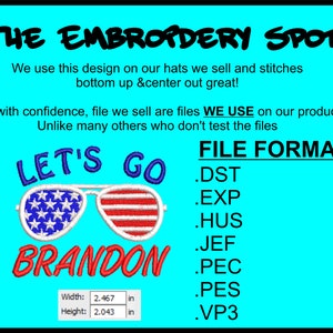 LET&#39;S GO BRANDON Glasses Machine Embroidery Design Files | Instant Download |  7 format files