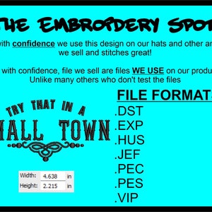 Try That In A Small Town Swirl Machine Embroidery Design Files | Instant Download |  7 format files