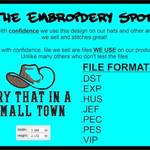 Try That In A Small Town Machine Embroidery Design Files | Instant Download |  7 format files