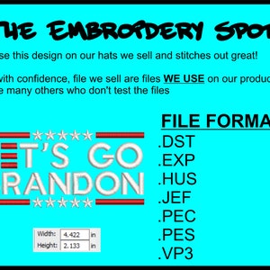 LET&#39;S GO BRANDON Machine Embroidery Design Files | Instant Download |  7 format files