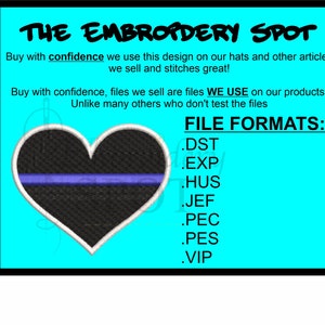 Thin Blue Line Heart Machine Embroidery Design | Instant Download |  7 format files | 5 sizes