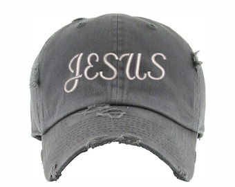 JESUS Embroidered Hat | Distressed Baseball Cap | Custom Hat