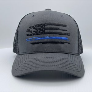 Thin Blue Line Torn Flag- Embroidered