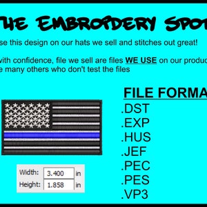 Thin Blue Line US Flag Machine Embroidery Design | Instant Download |  7 format files