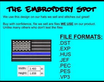Thin Blue Line US Flag Machine Embroidery Design | Instant Download |  7 format files