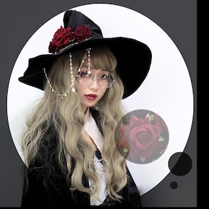 Halloween witch hat, Gothic magic costume accessories props vintage black lace big bow cosplay party wizard hat, wide brim bucket hat