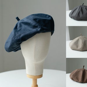Handmade Oversized Beret Hat, Linen Hat for Man/Women, Unisex Slouchy painter hat, Handmade Vintage Style Beret Cap Hat, Gift for Her