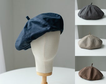 Cappello a berretto oversize fatto a mano, cappello di lino per uomo / donna, cappello da pittore Slouchy unisex, cappello a berretto in stile vintage fatto a mano, regalo per lei